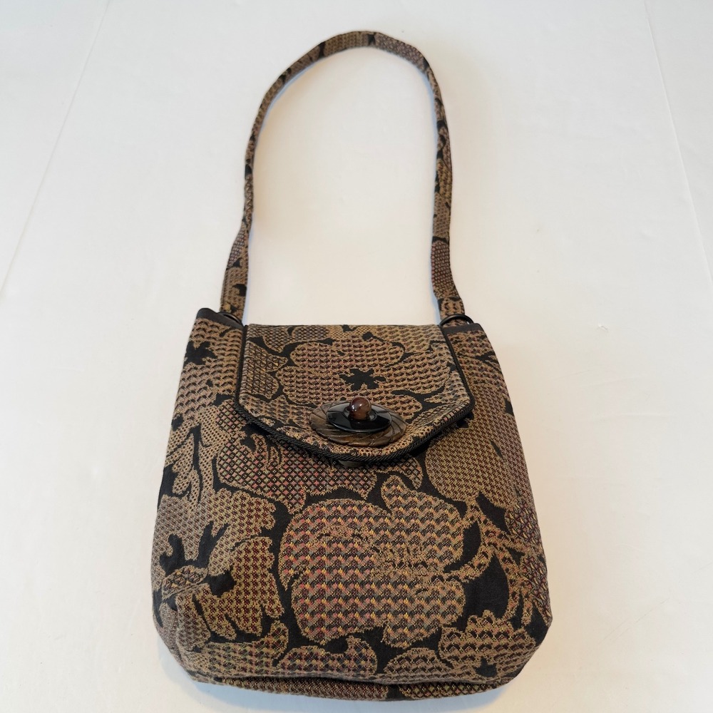 L. O'Neill Design Floral Tapestry Shoulder Bag Gold Black Woven Artisan Purse‎